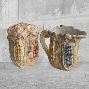 Vintage Fitz & Floyd Omnibus Corn Cob Creamer & Sugar Bowl OCI - Set